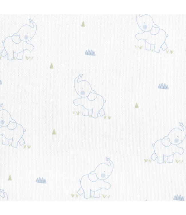 White & Blue Baby Elephant Boys Zip Footie