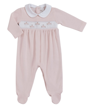 miocotton Zuz Hand Smocked Footie - Special Knit Pink