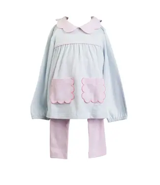 the proper peony Light Blue Stripe L/S Scallop Tunic Set
