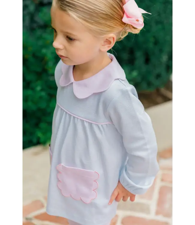Light Blue Stripe L/S Scallop Tunic Set