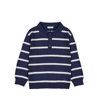 Mayoral Blue & Grey Stripe Knit Polo