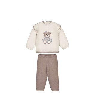 Mayoral Brown & Cream Knit Bear Pant Set