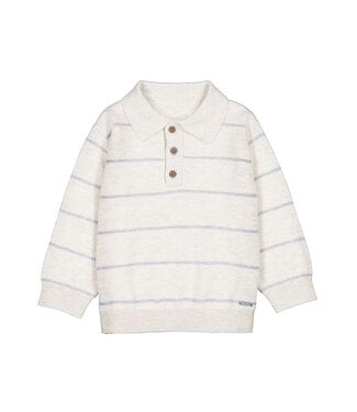Mayoral Cream with Blue Stripe Knit Polo