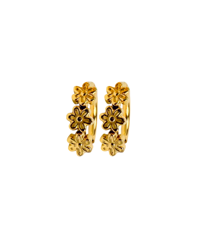 Gold Daisy Flower Hoop Earrings
