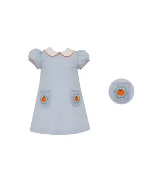 Anavini Light Blue Gingham Pumpkin Dress with Smocked Pockets