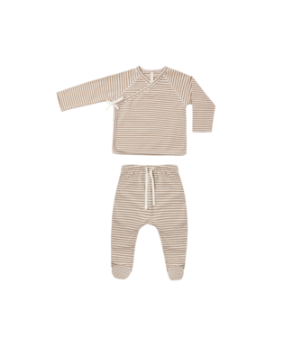 Quincy Mae Almond Stripe Wrap Top & Footed Pant Set
