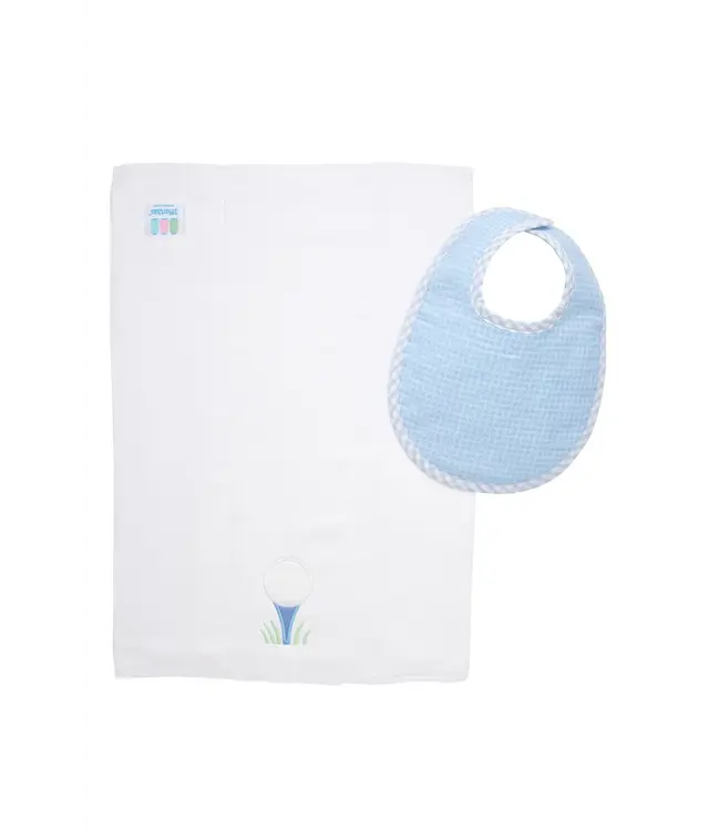 Blue Golf Bib & Burp Cloth Set
