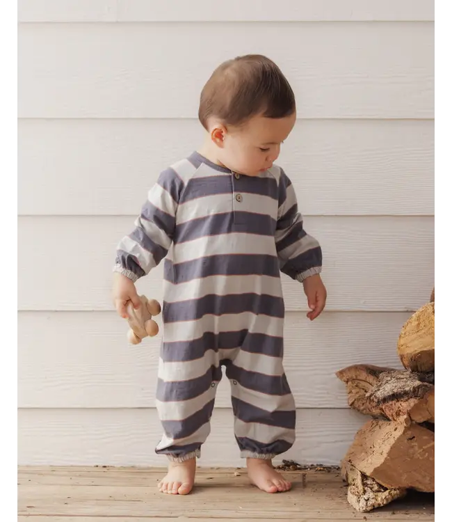 Midnight Sage Stripe Henley Jumpsuit