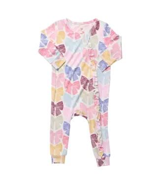 Pink Chicken Bright Multi Bows Bamboo Ruffle Romper