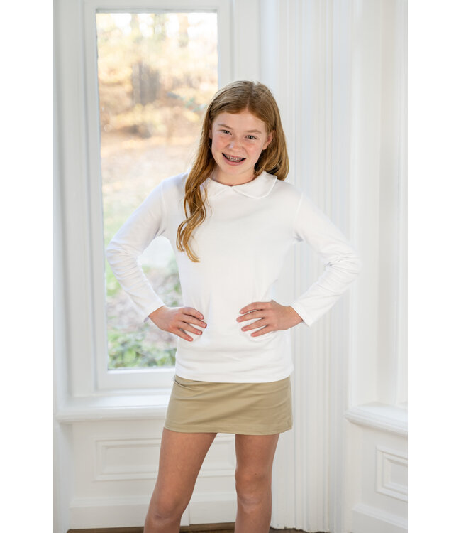 White L/S Peter Pan Collar Shirt - Girls
