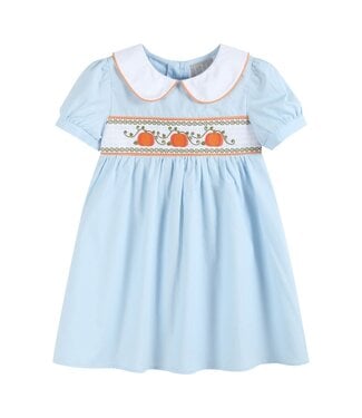 Lil Cactus Light Blue Pumpkin Vine Smocked Dress