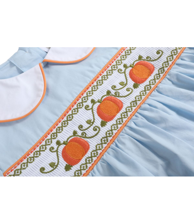 Light Blue Pumpkin Vine Smocked Dress