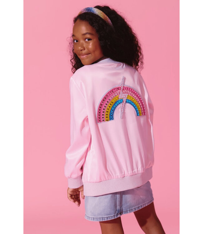 Rainbow Flash Satin Bomber