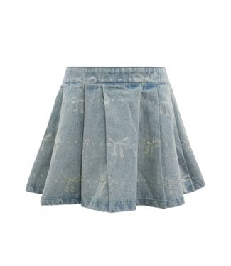 Lola & the Boys Sparkle Bows Denim Pleated Skirt