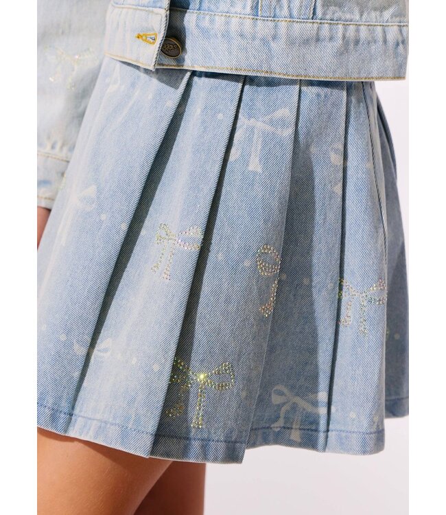 Sparkle Bows Denim Pleated Skirt