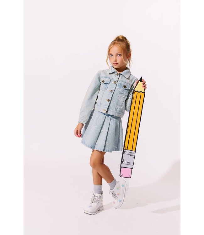 Sparkle Bows Denim Pleated Skirt