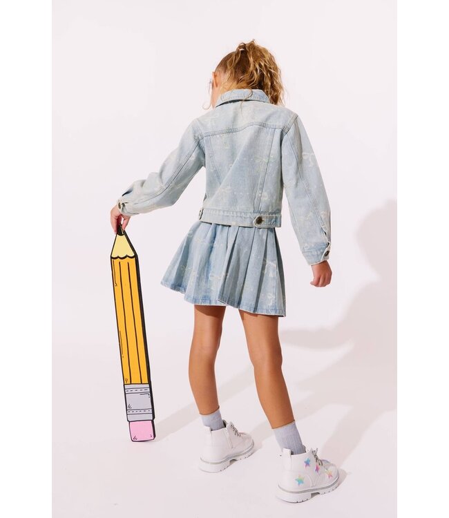 Sparkle Bows Denim Pleated Skirt
