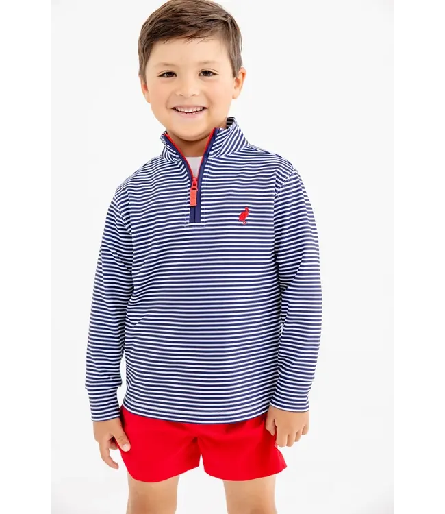 Nantucket Navy Stripe with Richmond Red Stork Prepletic Hayword Half-Zip