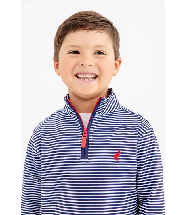 Nantucket Navy Stripe with Richmond Red Stork Prepletic Hayword Half-Zip