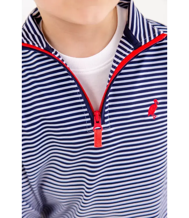 Nantucket Navy Stripe with Richmond Red Stork Prepletic Hayword Half-Zip