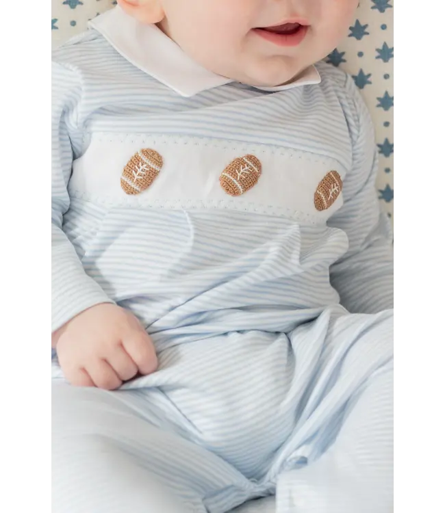 Little English Baby Boy's Blue Football Crochet Footie
