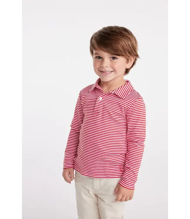 Little English Boys Red Stripe Long Sleeve Polo Shirt