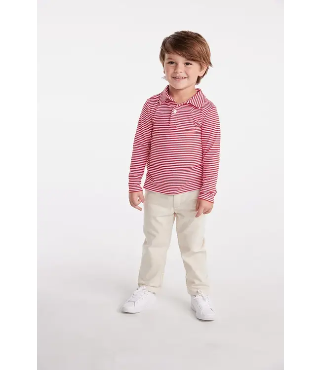 Little English Boys Red Stripe Long Sleeve Polo Shirt