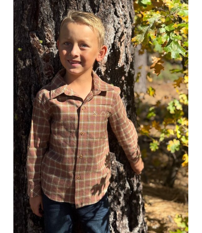 Me & Henry Boys Atwood Orange/Gold Washed Plaid Woven Shirt