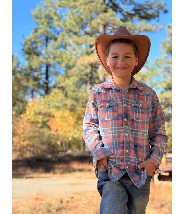 Me & Henry Howdy Apricot/Blue Plaid Western L/S Shirt