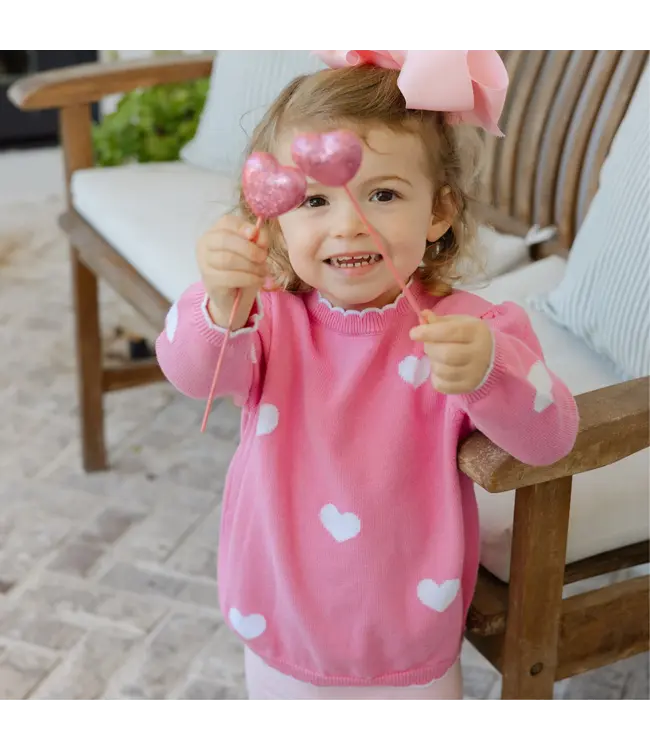 Bailey Boys Pink Heart Crew Neck Sweater