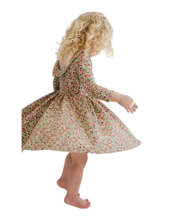 Good Apples Kids Crimson Floral 3/4 Sleeve Twirl Dress