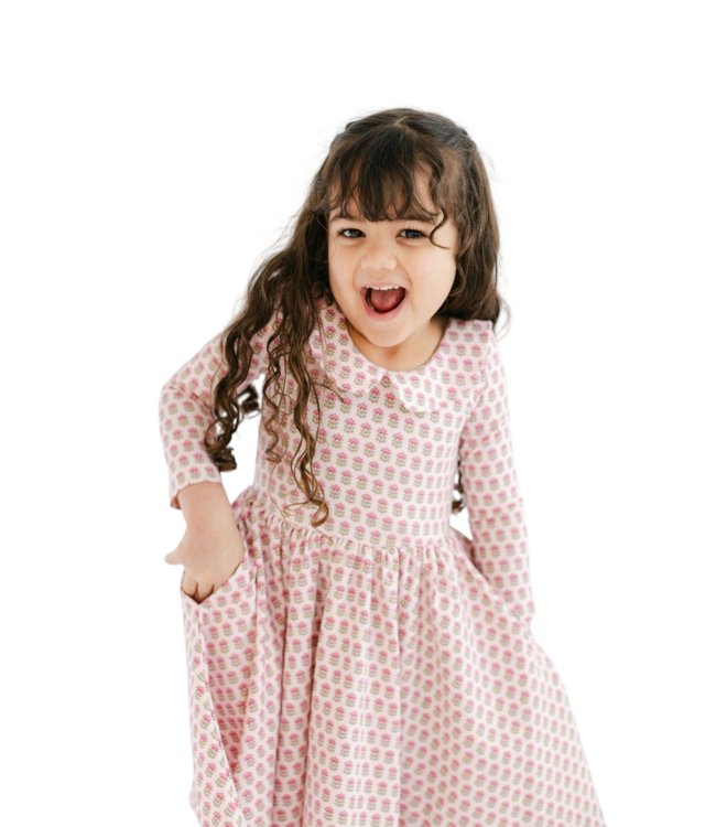 Good Apples Kids Vintage Rose Collared 3/4 Sleeve Twirl Dress