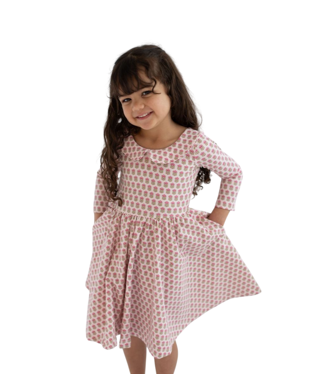 Good Apples Kids Vintage Rose Collared 3/4 Sleeve Twirl Dress