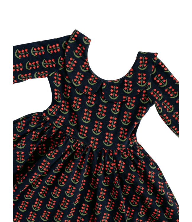 Good Apples Kids Navy Floral Collared 3/4 Sleeve Twirl Dress