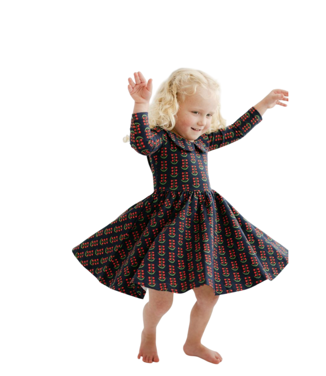 Good Apples Kids Navy Floral Collared 3/4 Sleeve Twirl Dress