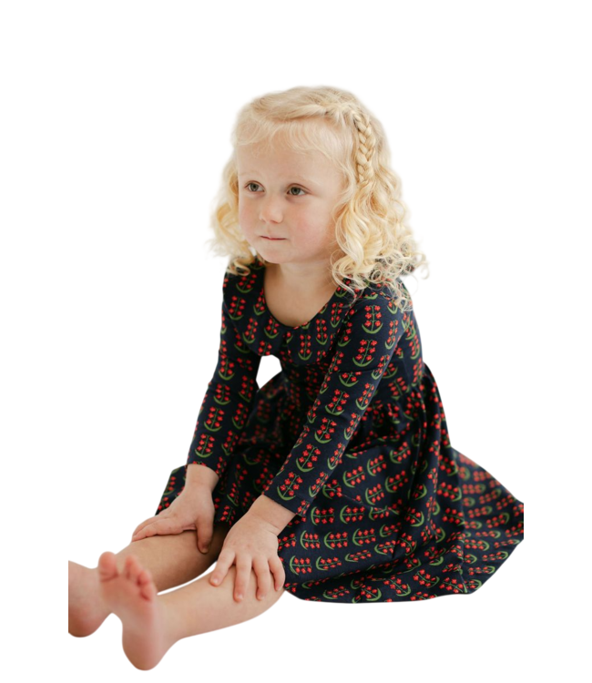 Good Apples Kids Navy Floral Collared 3/4 Sleeve Twirl Dress