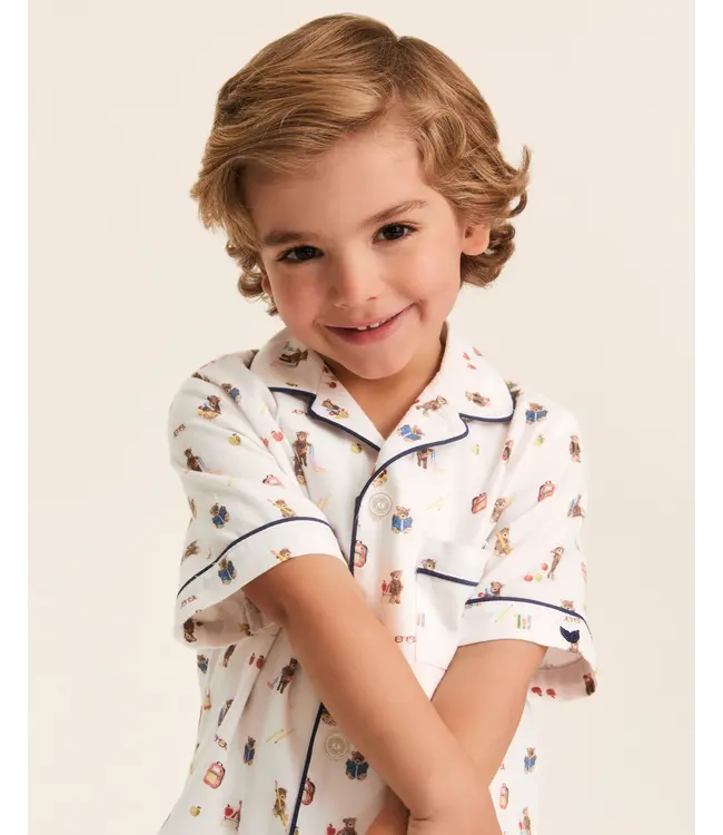 Teddy Goes To School Twill Pajama Short Set