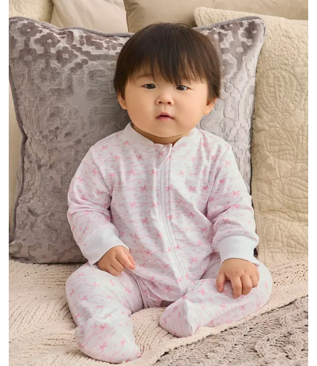 Pink Baby Bows Zip Footie