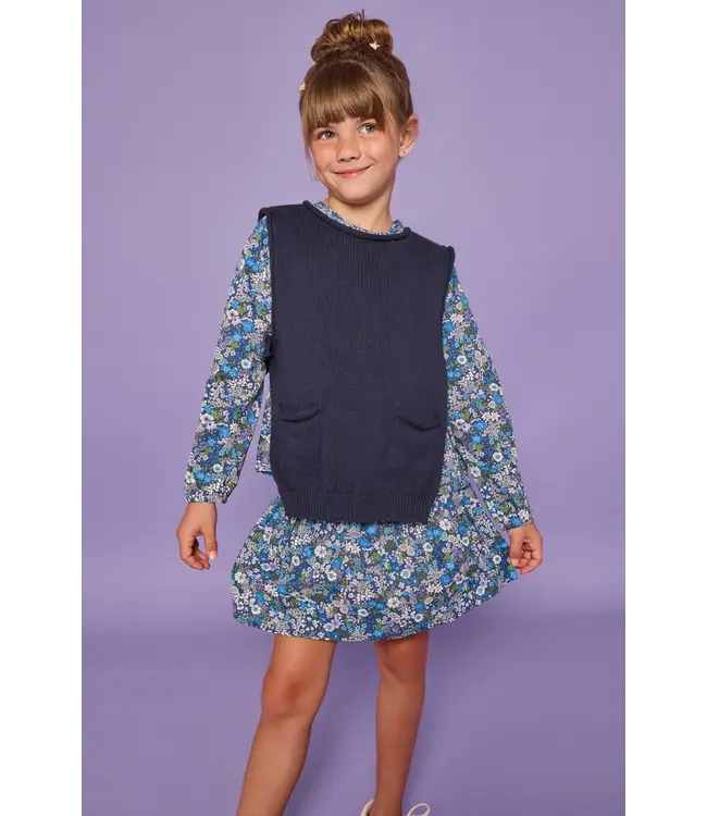 Blue Brookline Blossoms Shirred Circle Skirt