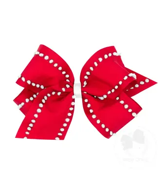 Wee Ones King Holiday Pom-Pom Edge Bow - Red with White