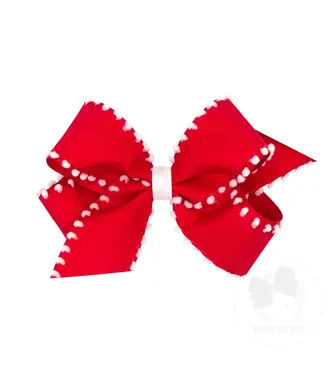 Wee Ones Medium Holiday Pom-Pom Edge Bow - Red with White