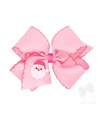 Wee Ones King Moonstitch Santa Embroidery Pink Hair Bow