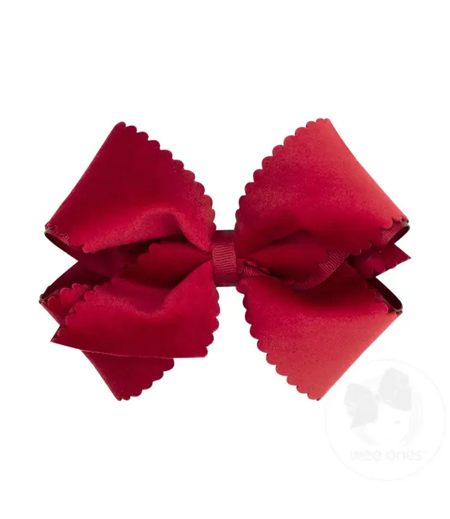 Wee Ones Small King Scallop Edge Faux Velvet Overlay Hair Bow