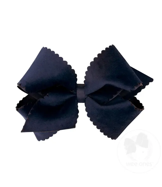 Wee Ones Small King Scallop Edge Faux Velvet Overlay Hair Bow
