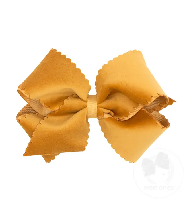 Wee Ones Small King Scallop Edge Faux Velvet Overlay Hair Bow