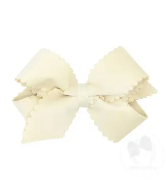 Wee Ones Medium Scallop Edge Faux Velvet Overlay Bow - Antique White