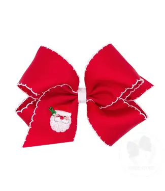 Wee Ones King Christmas Moonstitch Santa Embroidered Red Hair Bow
