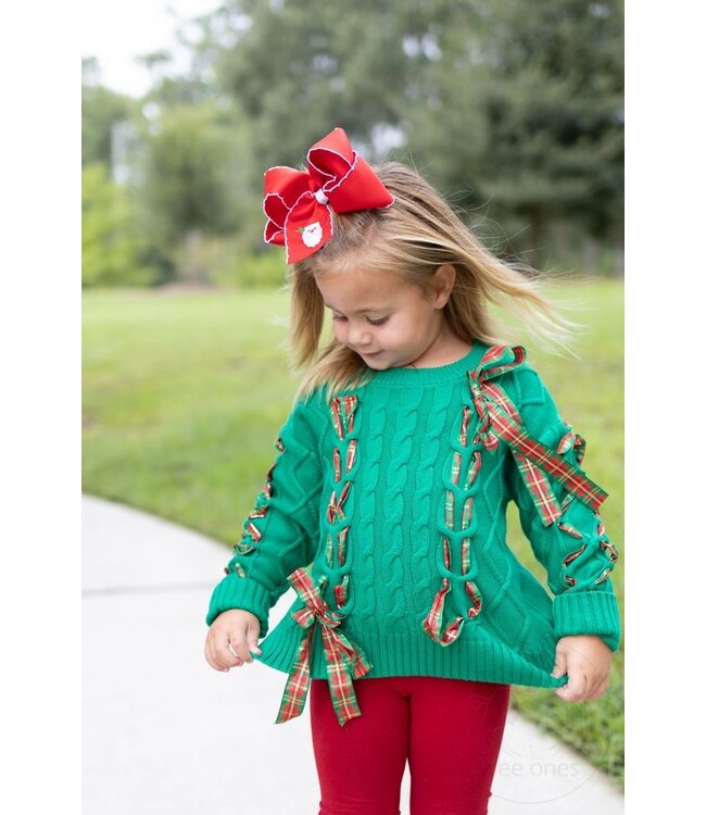 Wee Ones King Christmas Moonstitch Santa Embroidered Red Hair Bow