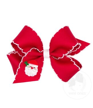 Wee Ones Medium Christmas Moonstitch Santa Embroidered Red Hair Bow