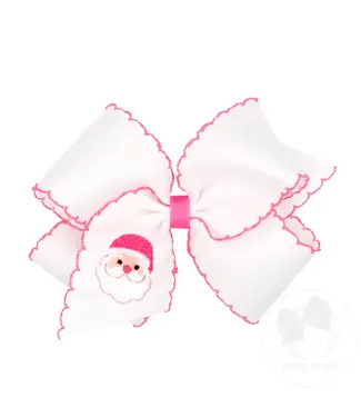 Wee Ones King Moonstitch Pink Santa Embroidered White Hair Bow